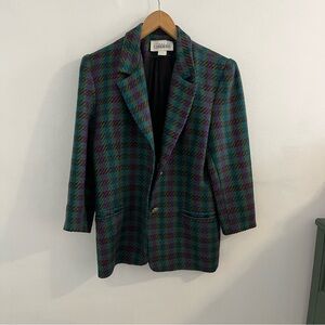 Femme De Carrière Vintage 100% Organic Wool Multicolor Checkered Blazer